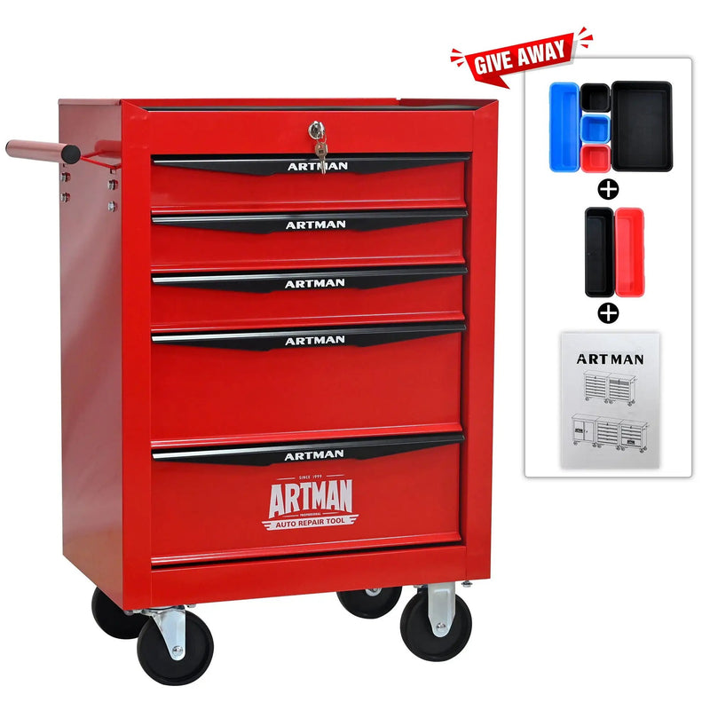 Rolling Metal Tool Chest With Drawers, Steel Storage Cabinet With Ball Bearing Slides by HouseOfZazla