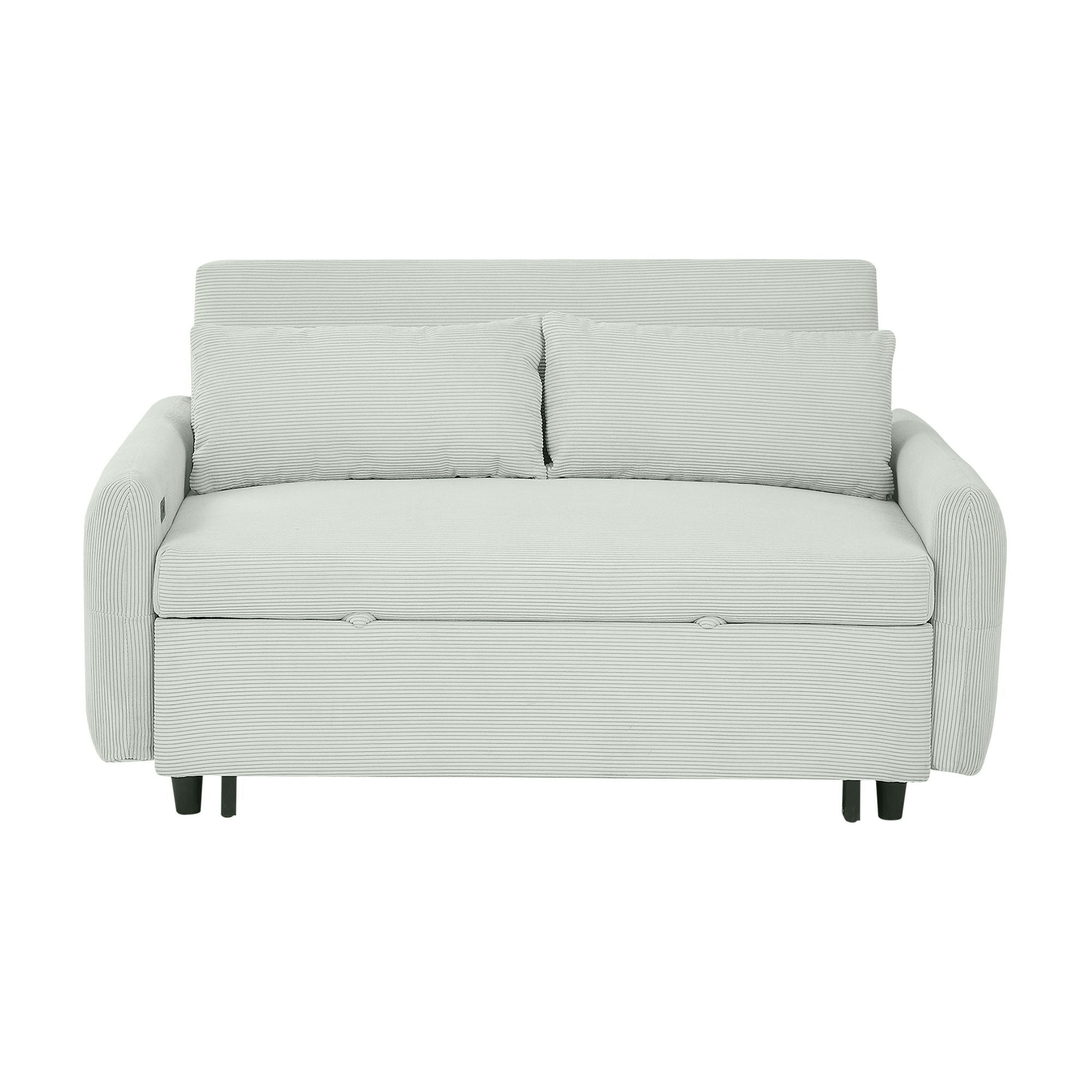 Pull-Out 2 Seat Modern Sleeper Sofa With 2 Throw Pillows And USB Ports by HouseOfZazla