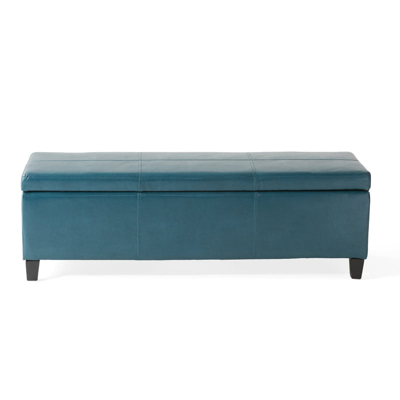Upholstered PU Leather Storage Ottoman, Solid Wooden Legs by HouseOfZazla