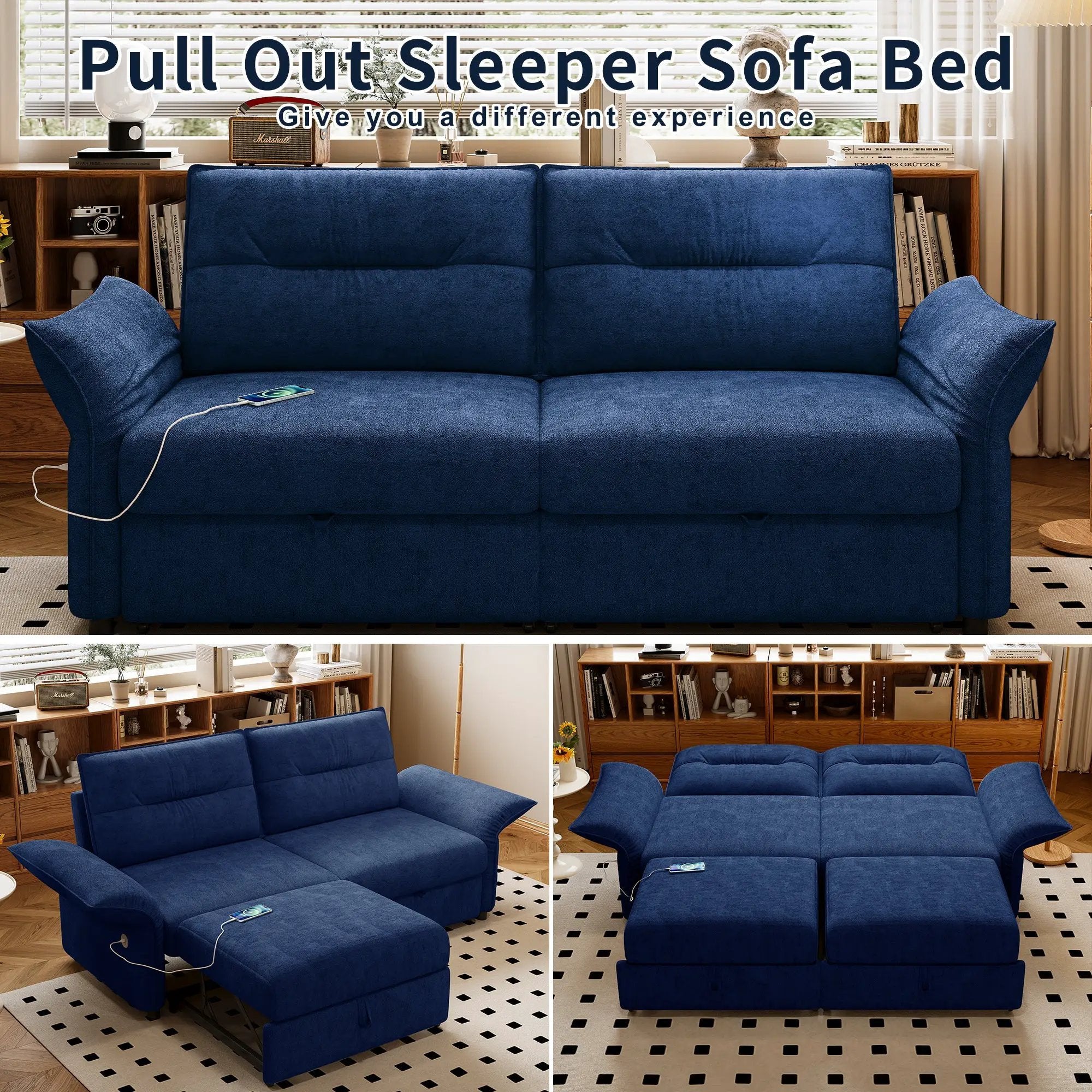 Multi-Functional 85-Inch Convertible Sofa Bed by HouseOfZazla