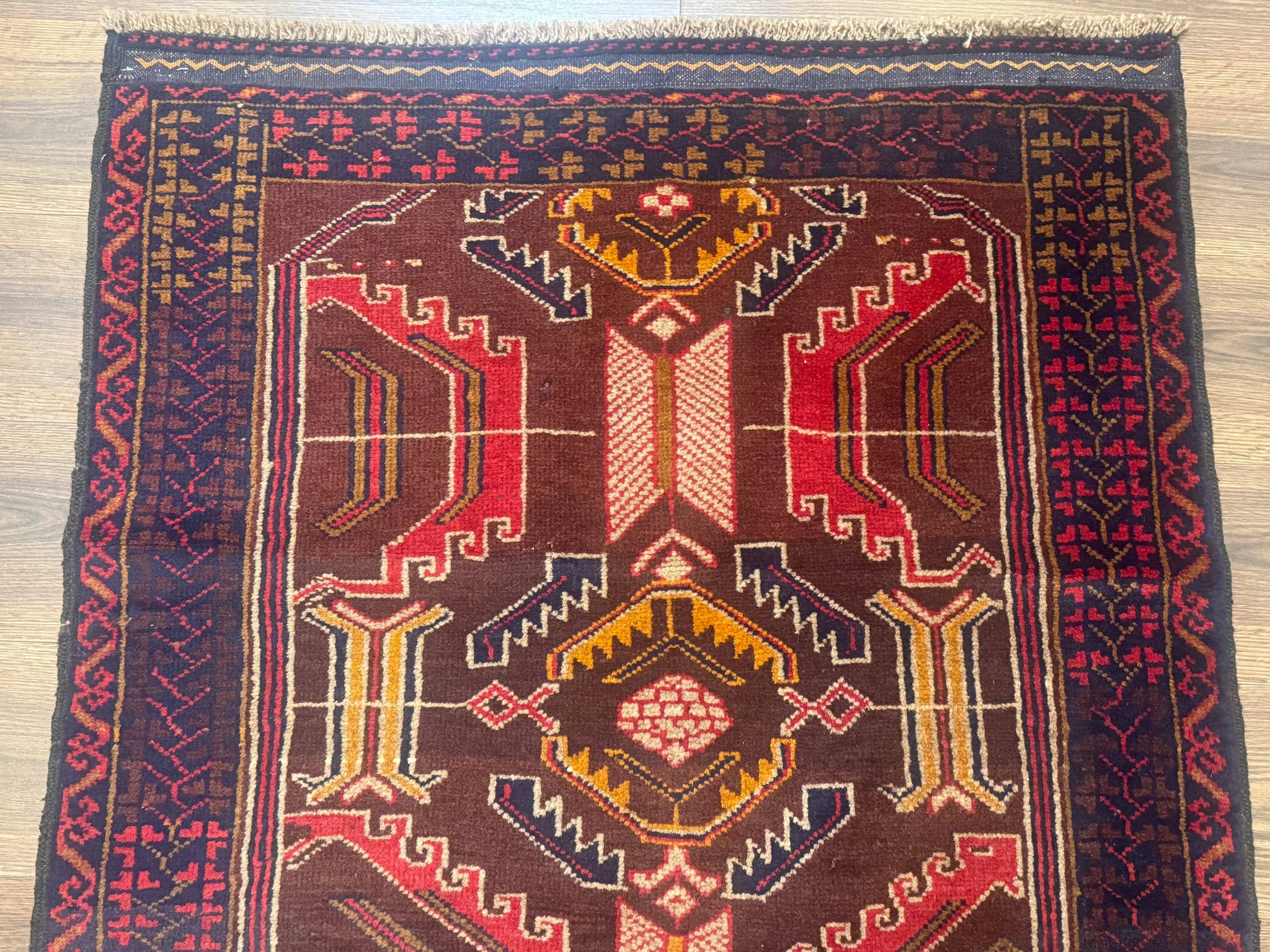 Afghan Rug 3x7, Maroon and Navy Blue, Balouch Carpet, Tribal Rug, New by Jewel Rugs
