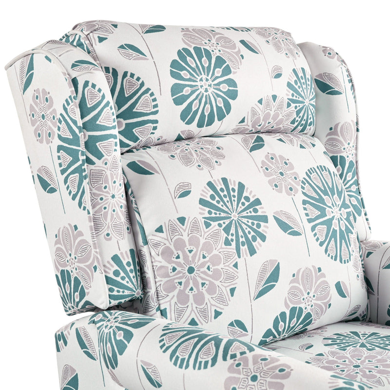 Push Back Recliner Chair Upholstered With Classic Wing Back And Solid Gourd-Shaped Legs