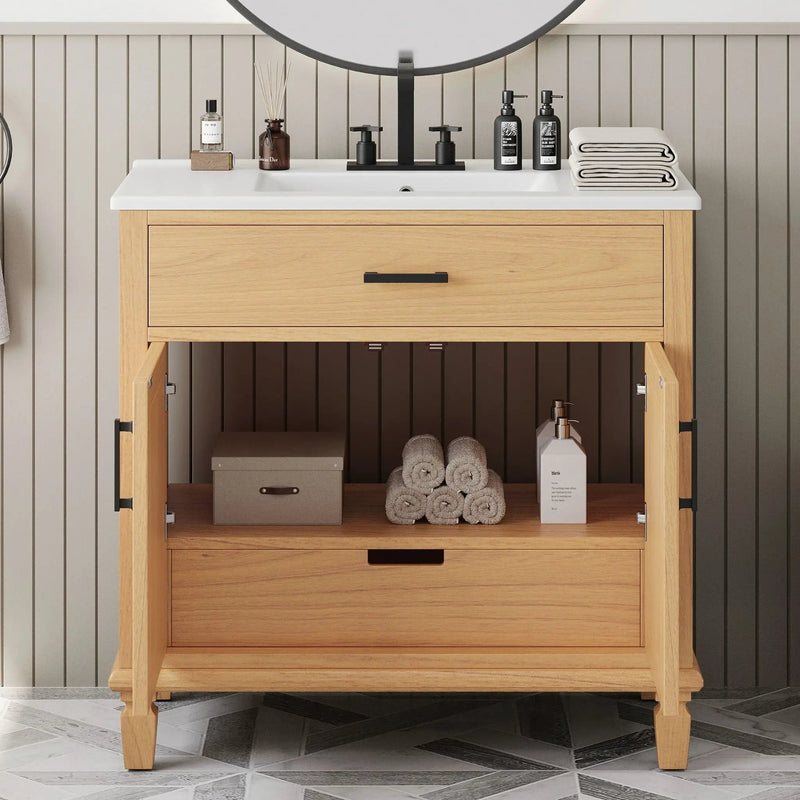 Bathroom Vanity With Ceramic Sink, Modern Free Standing Cabinet With Soft Close Drawers by HouseOfZazla