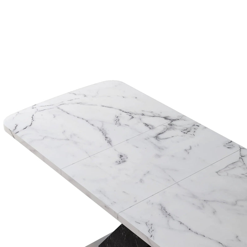 Rectangle Dining Table With Stretchable Top, X Shape Mdf Legs With Steel Base - White / Black