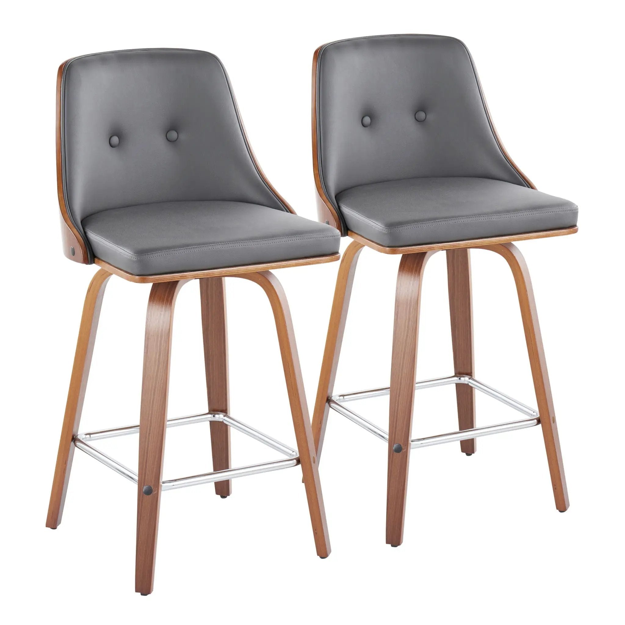 Gianna - Mid Century Modern Fixed Height Counter Stool With Swivel With Square Footrest (Set of 2) by HouseOfZazla
