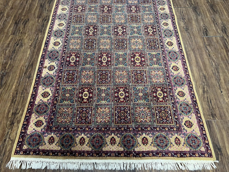 Indo Persian Silk Rug 4x6, Panel Design, Small Flowers, Hand Knotted, Fine Weave, Oriental Carpet 4 x 6, Vintage Area Rug, Beautiful Rug by Jewel Rugs