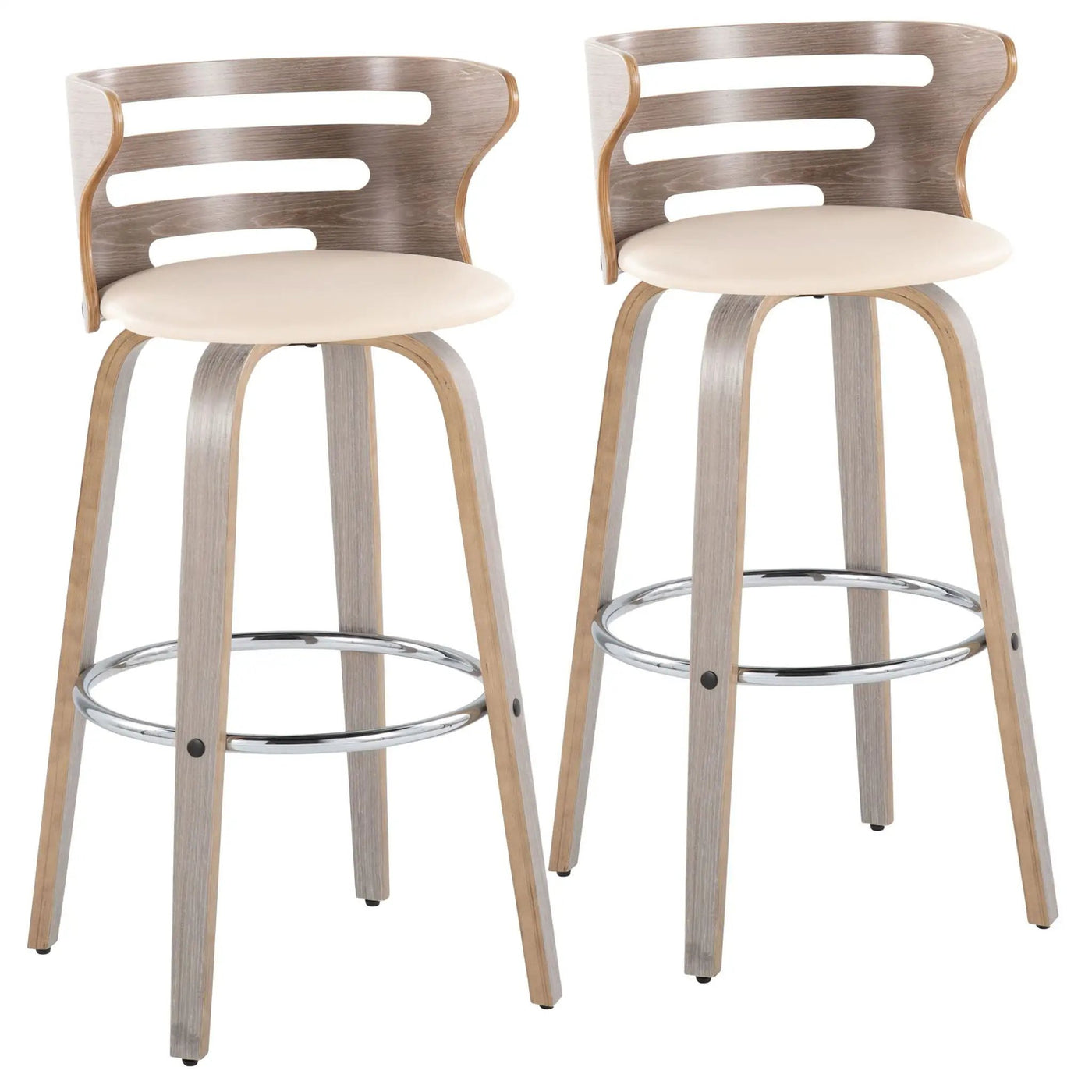 Cosini - Mid Century Modern Fixed Height, Barstool With Swivel With Round Footrest (Set of 2) by HouseOfZazla