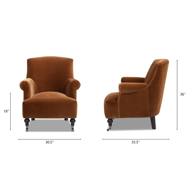 Eloise 30' Pleated Sock Arm Accent Armchair, Burnt Orange Performance Velvet by HouseOfZazla