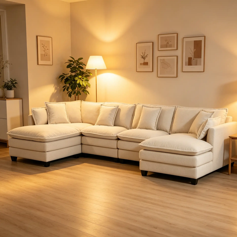 Modern 4-Seater Sectional Sofa with 2 Ottomans by HouseOfZazla