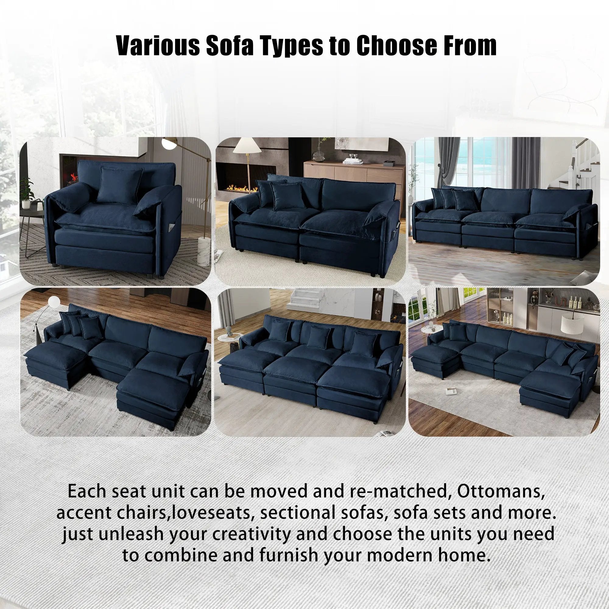 Modern Chenille Oversized Deep Seat Sectional Sofa by BLAKHOM