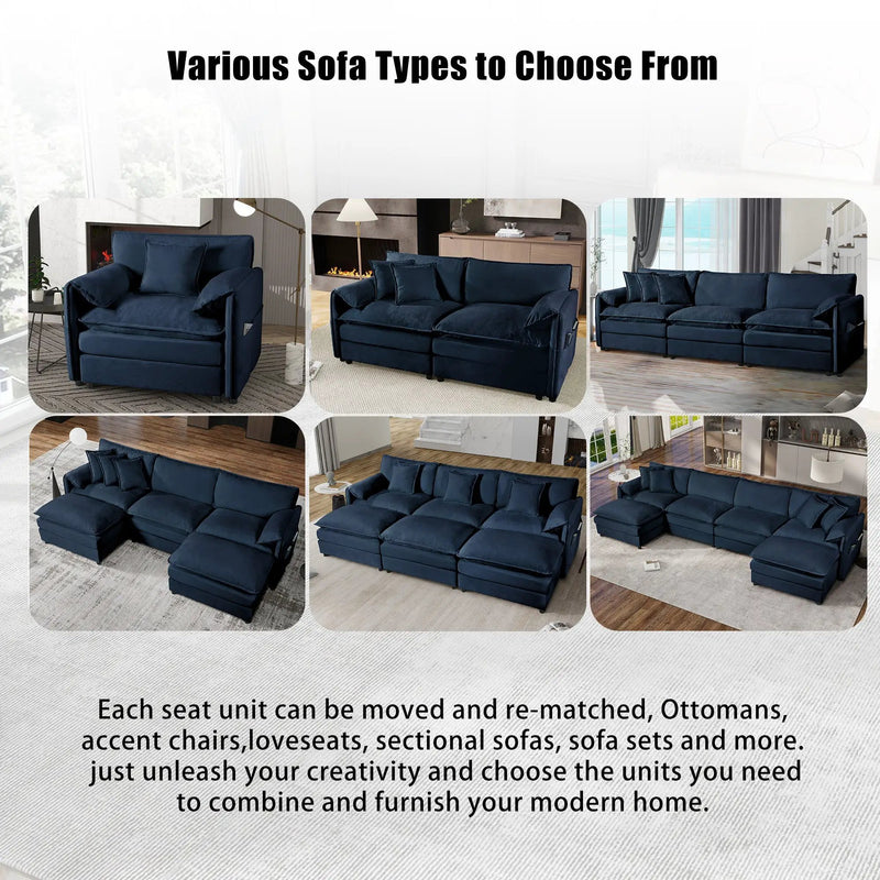 Modern Chenille Oversized Deep Seat Sectional Sofa by BLAKHOM