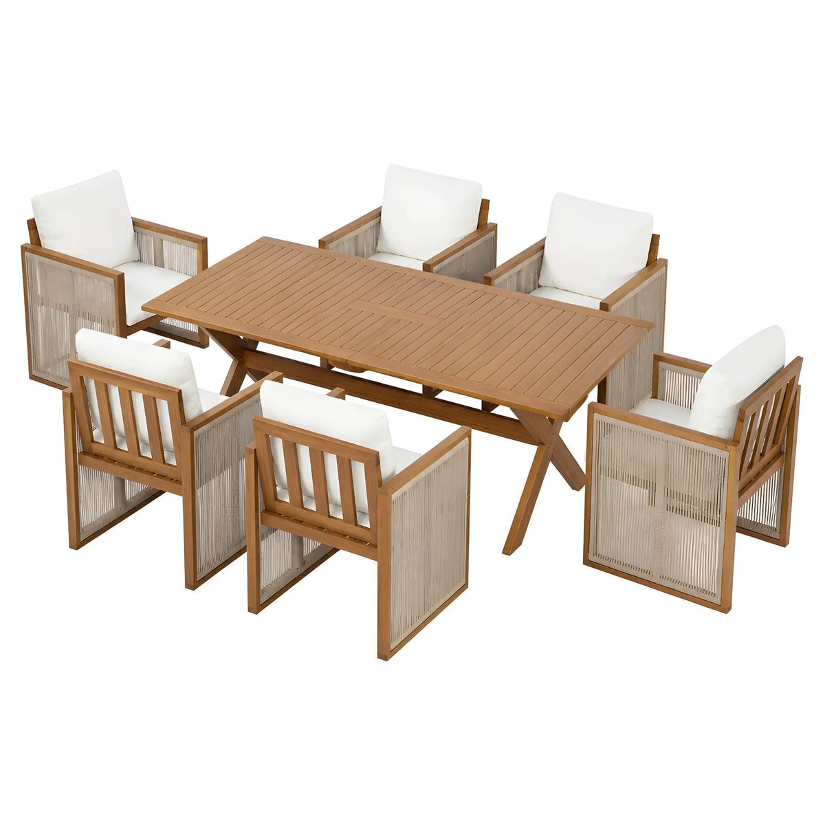 7 Pieces Acacia Wood Outdoor Dining Set with Cushions by HouseOfZazla