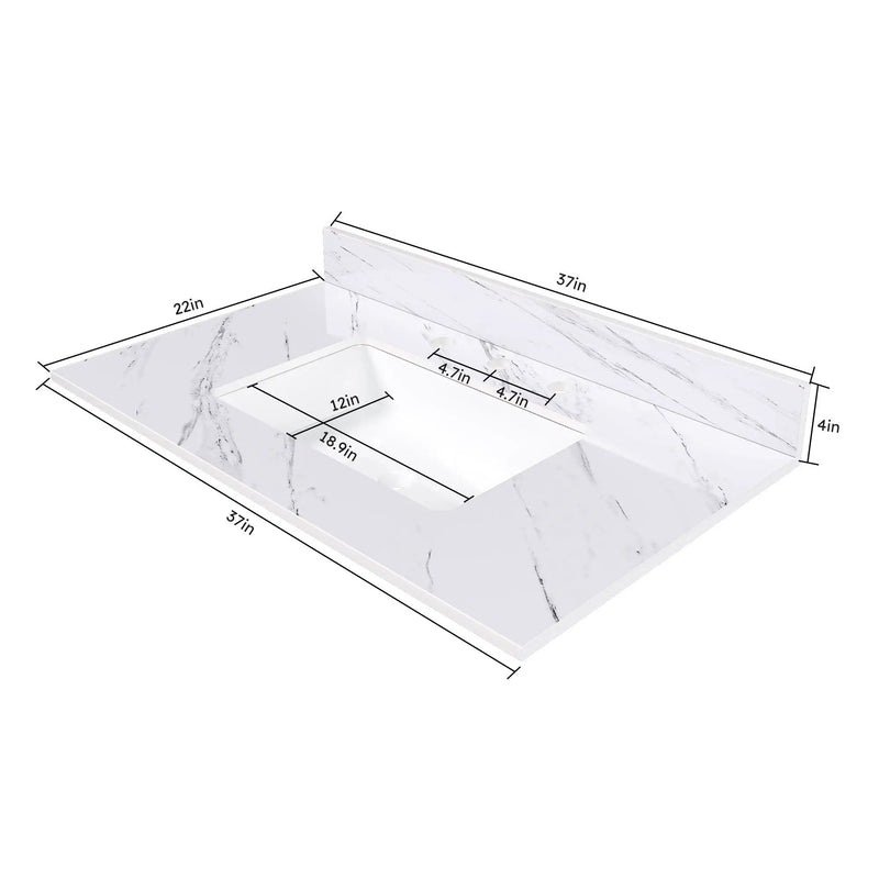 Bianco Carrara Venato Elegant Marble Vanity Top, Bathroom Vanity With Undermount Sink, Sintered Stone by HouseOfZazla