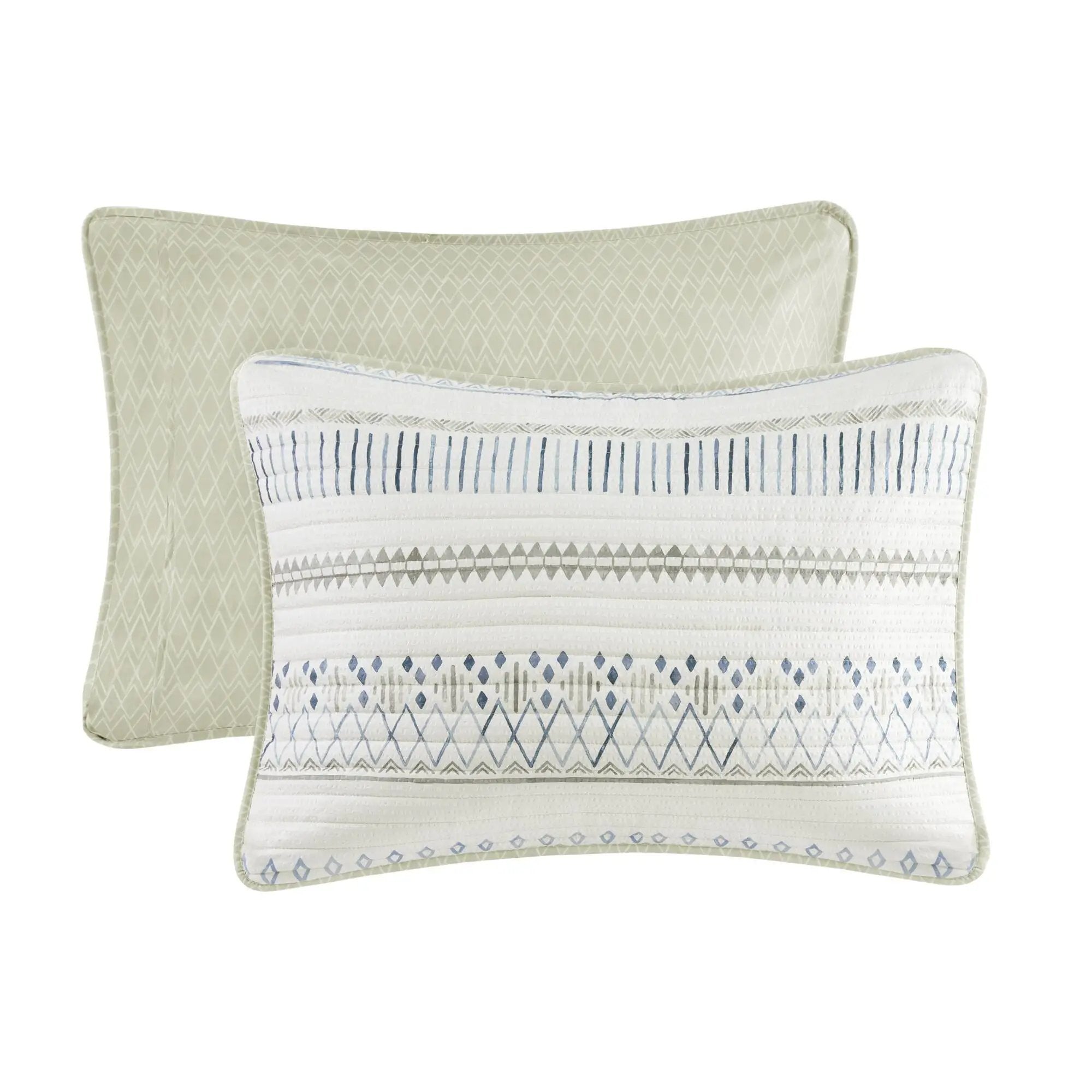 3 Piece Printed Microfiber Seersucker Quilt Set Taupe/Blue Full/Queen by HouseOfZazla