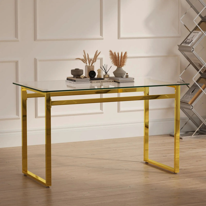 Modern Minimalist Rectangular Dining Table With Tempered Glass Top by HouseOfZazla