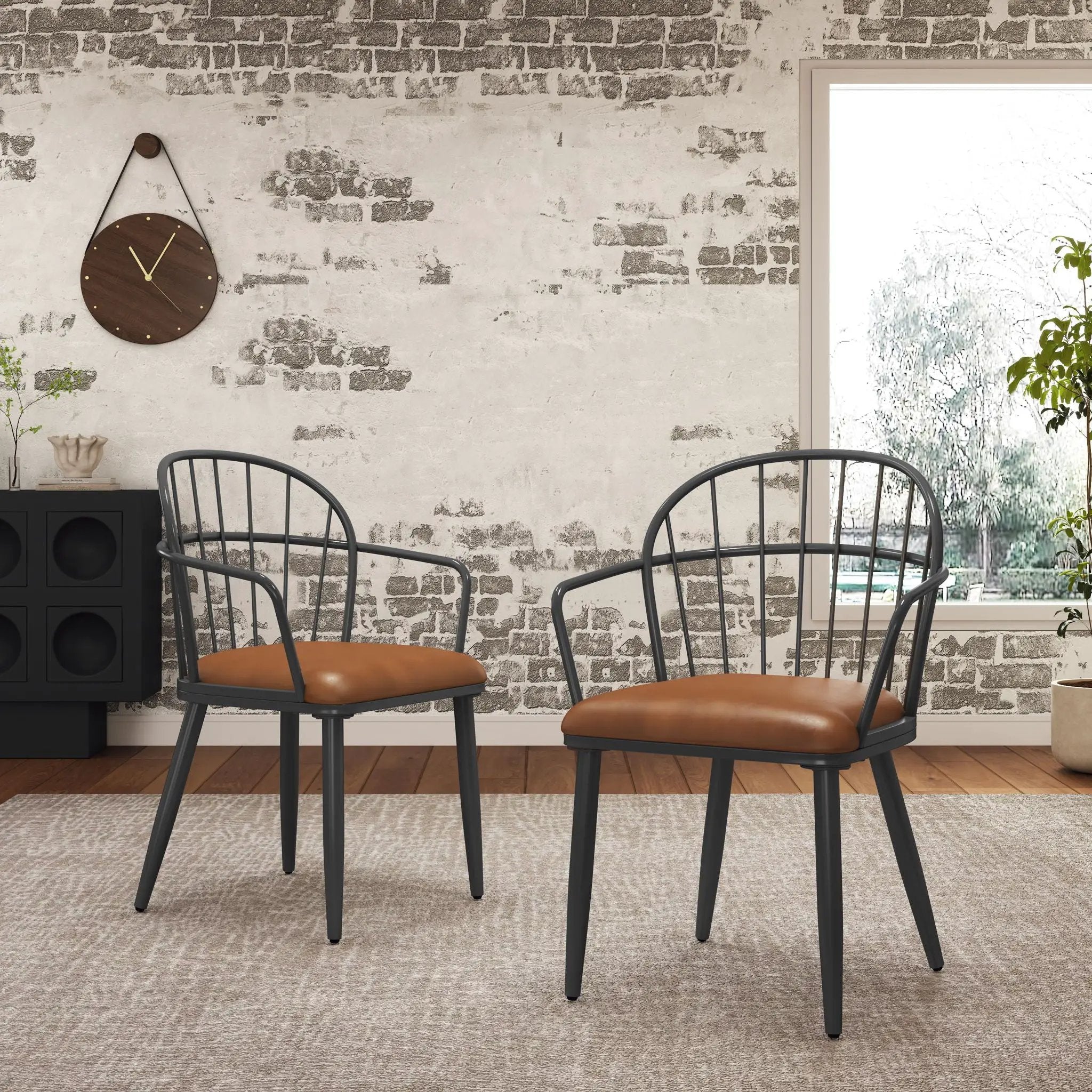 Industrial Inspired Upholstered Dining Chair Set With Metal Legs (Set of 2) - Brown by HouseOfZazla