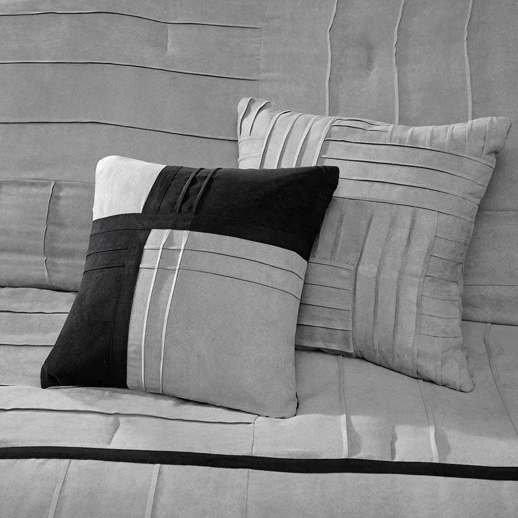 7 Piece Faux Suede Comforter Set Grey Full by HouseOfZazla
