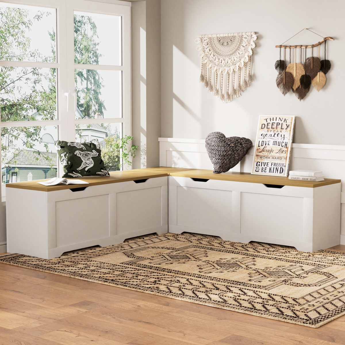 3-Piece L-Shaped Multi-Functional Storage Bench with Cushion by HouseOfZazla
