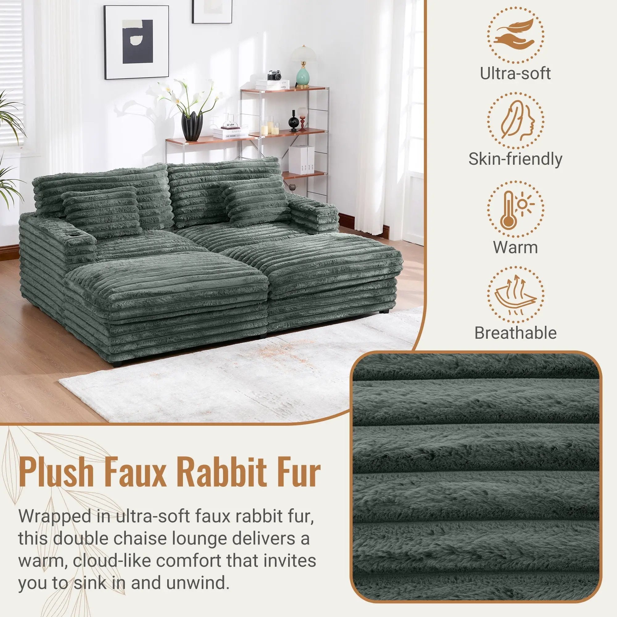 Oversized Double Chaise Lounge Sofa Bed With USB Ports And Cup Holders by Unique Piece Furniture
