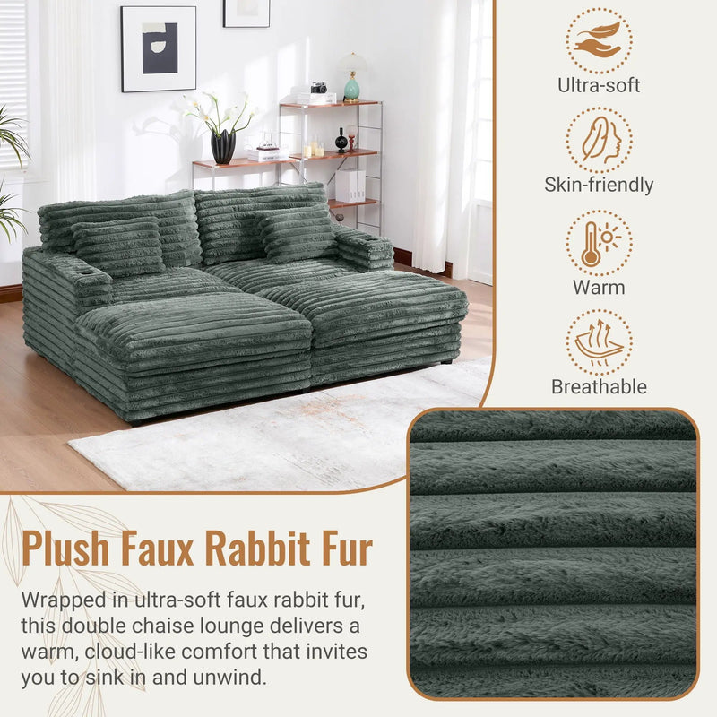 Oversized Double Chaise Lounge Sofa Bed With USB Ports And Cup Holders by Unique Piece Furniture