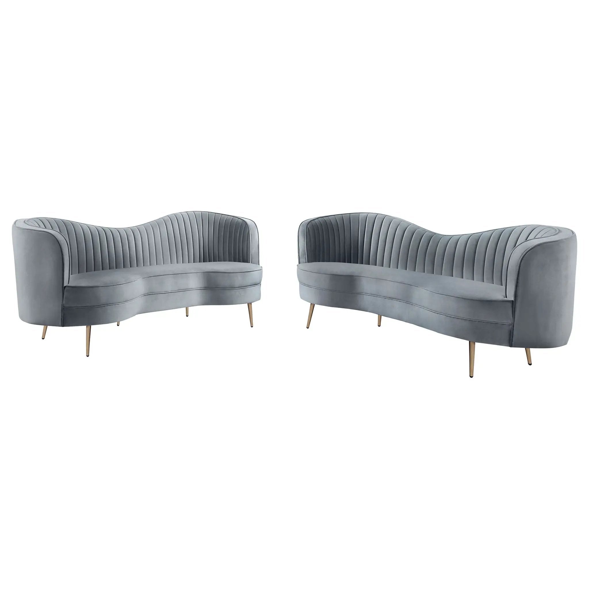 Sophia 2-piece Upholstered Channel Tufted Sofa Set Grey by Unique Piece Furniture