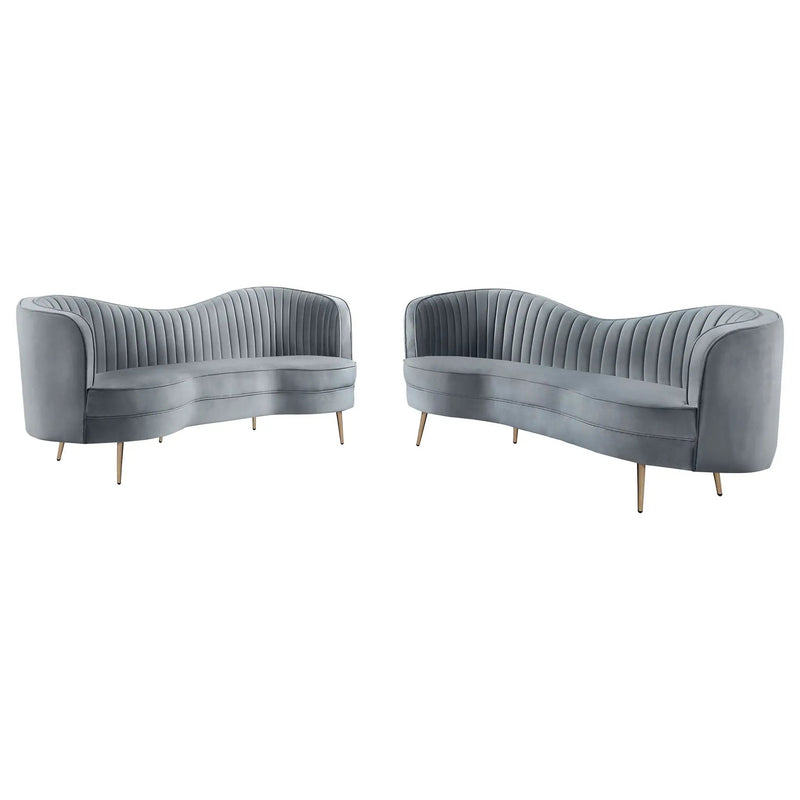 Sophia 2-piece Upholstered Channel Tufted Sofa Set Grey by Unique Piece Furniture