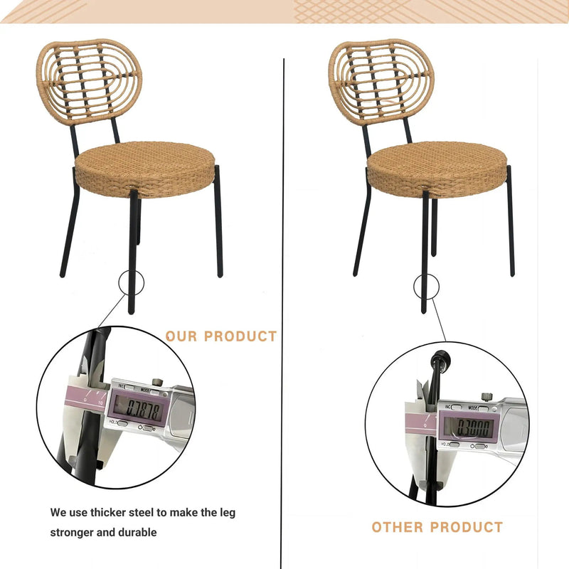 3 Pieces Of Luxury Outdoor Wicker Furniture Patio Bistro Style Table And Chair Combination, Weather Resistant PE Wicker Weave, Suitable For Garden - Black / Natural by HouseOfZazla