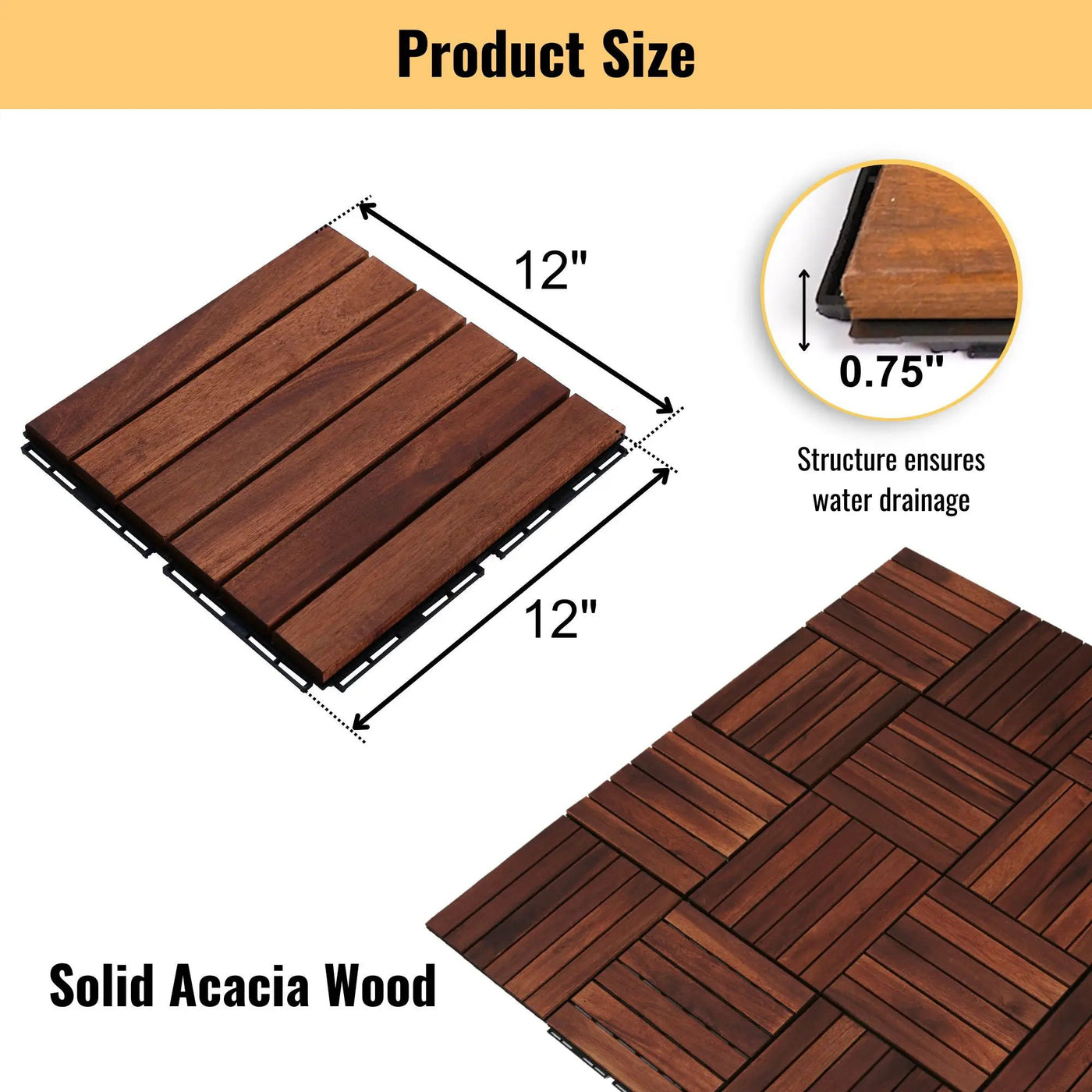 Interlocking Deck Tiles Striped Pattern Waterproof Brown by HouseOfZazla