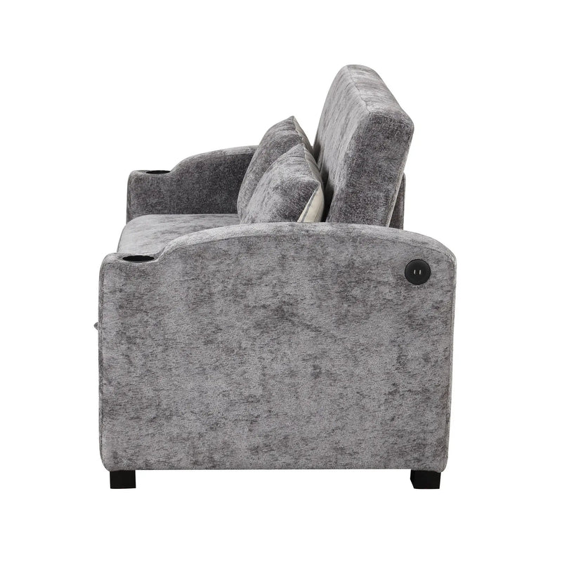 Pull Out Loveseat Sofa With Adjsutable Backrest, 2 Pillows, Cup Holders, USB Ports For Living Room by HouseOfZazla