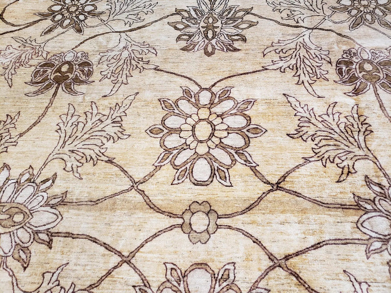 Oversized Peshawar Chobi Oushak Area Rug 11.6 x 12.5, Wool Hand-Knotted Light Gold & Ivory Decorative Pakistani Floral Carpet, 11x12 - 12x13 by Jewel Rugs