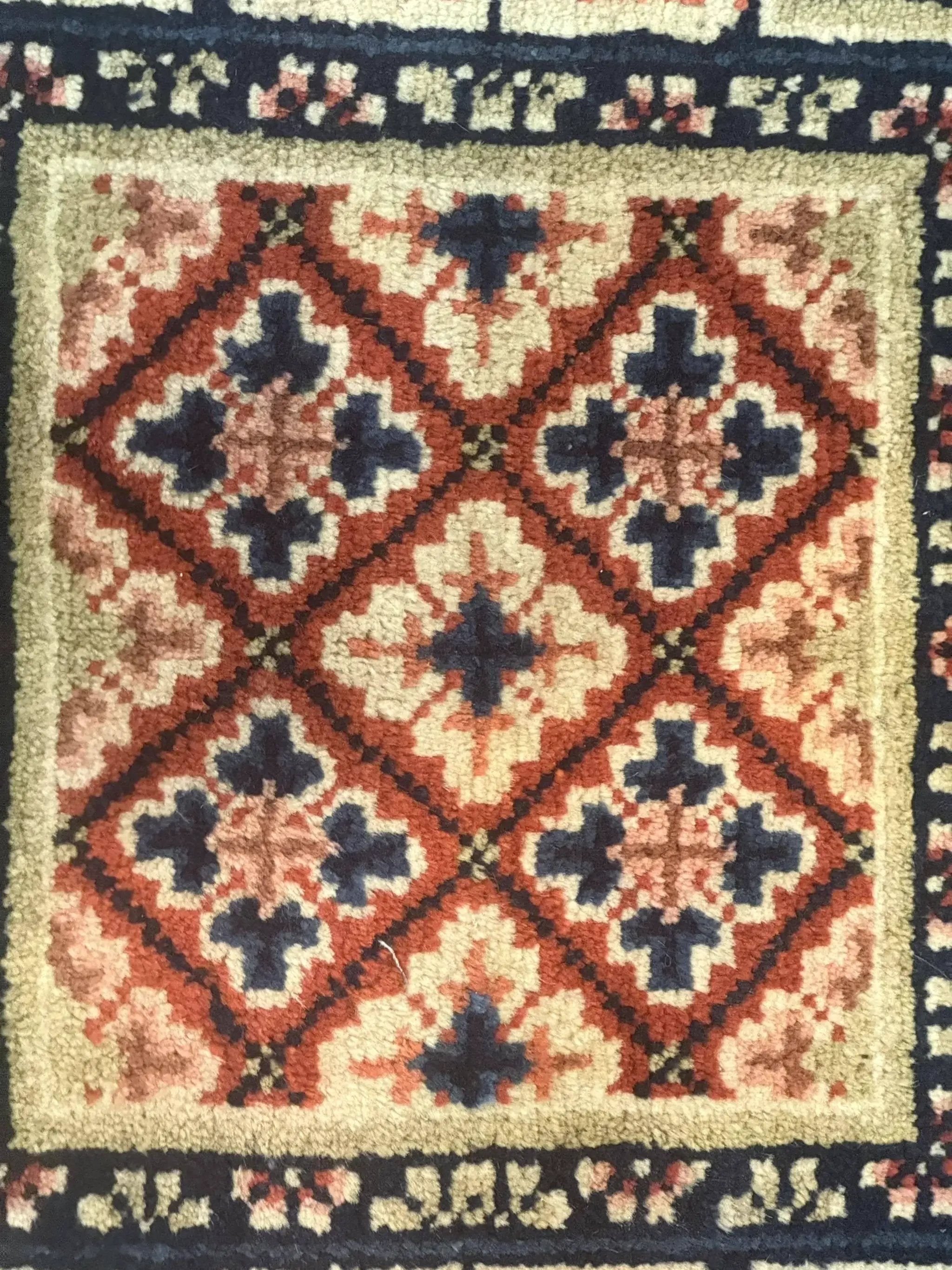 Small Antique Chinese Rug 2x2, Red Blue Square Rug Mat, Handmade, Tibetan Rug by Jewel Rugs
