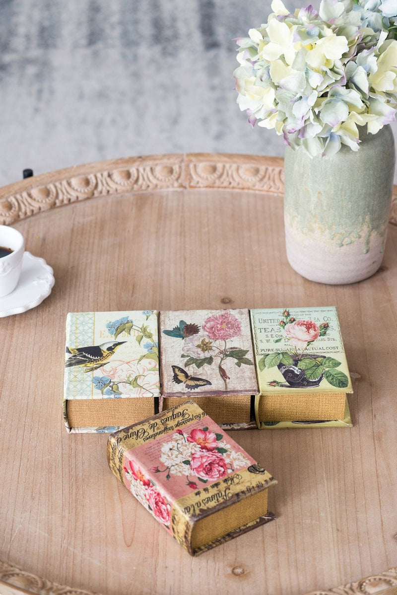 Book Boxes With Birds, Flowers, And Handwriting Design (Set of 4) - Multi by HouseOfZazla