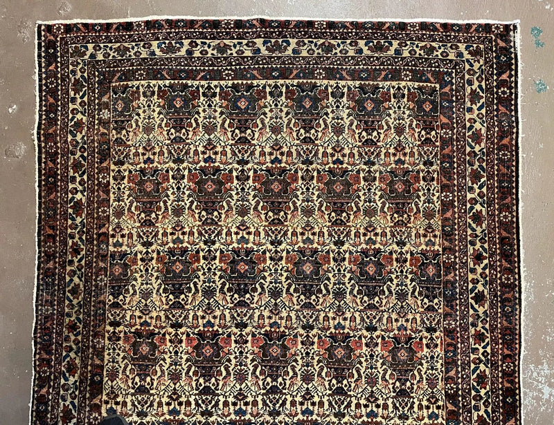 Antique Persian Afshar Rug 5x7, Wool Hand Knotted Oriental Carpet 5 x 7 ft, Repeated Motif Allover, Cream and Maroon, Tribal Rug, Medium Sized Rug, Zil-i-Sultan Design by Jewel Rugs
