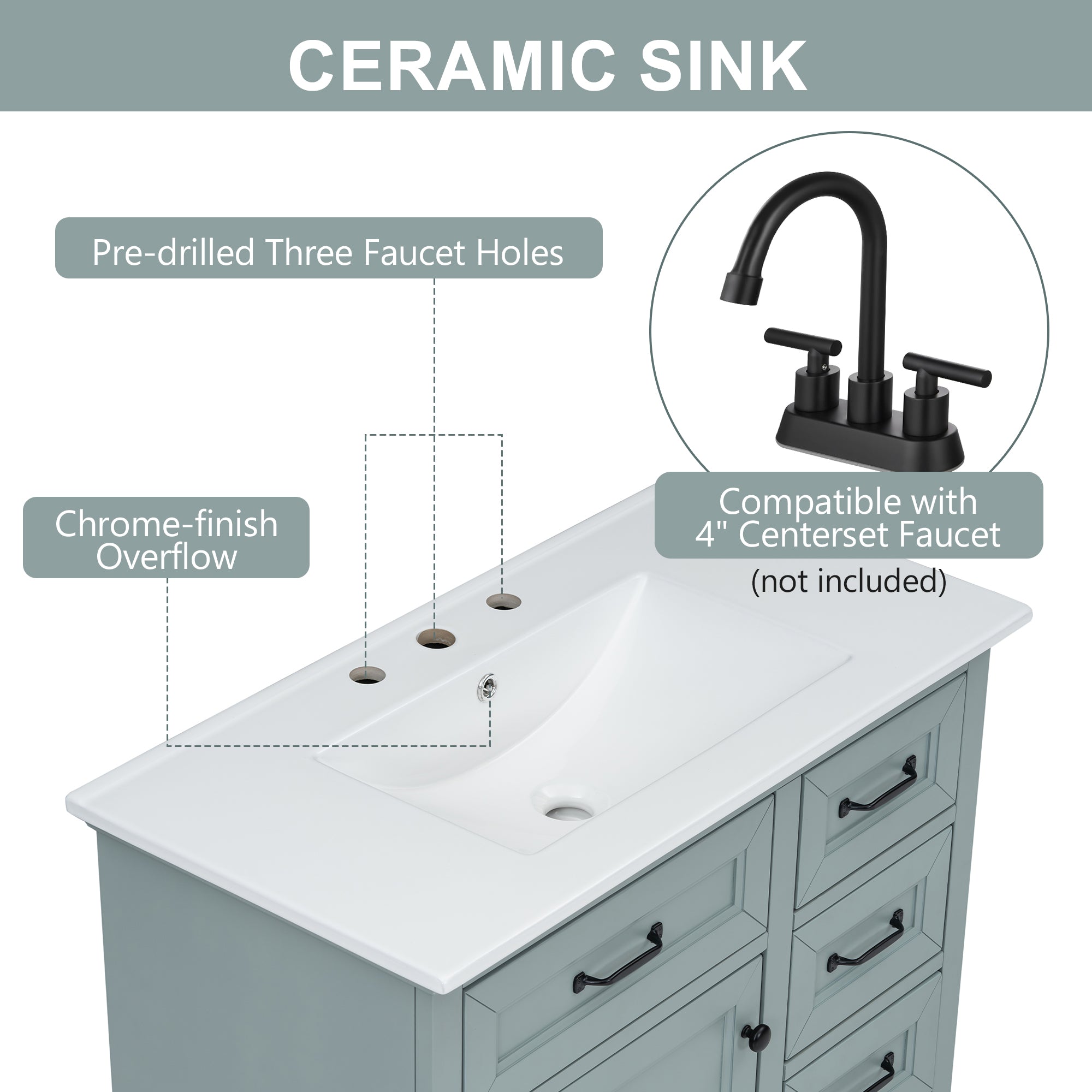36" Bathroom Vanity with Ceramic Sink and Storage by HouseOfZazla
