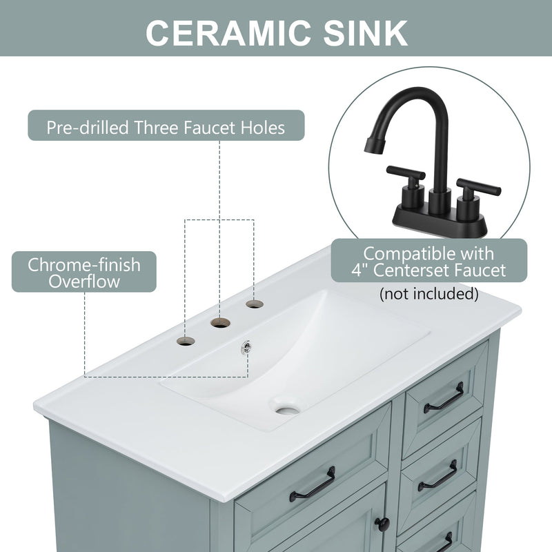 36" Bathroom Vanity with Ceramic Sink and Storage by HouseOfZazla
