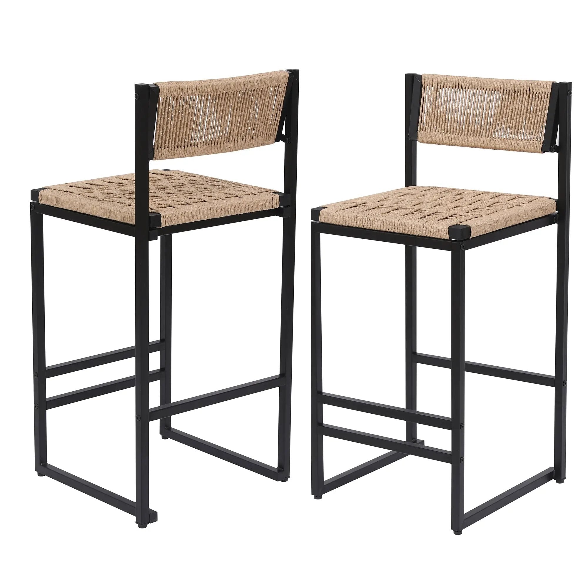 Kitchen Bar Stools with Footrest Set of 2 Paper Rope Weave Dining Chairs by HouseOfZazla