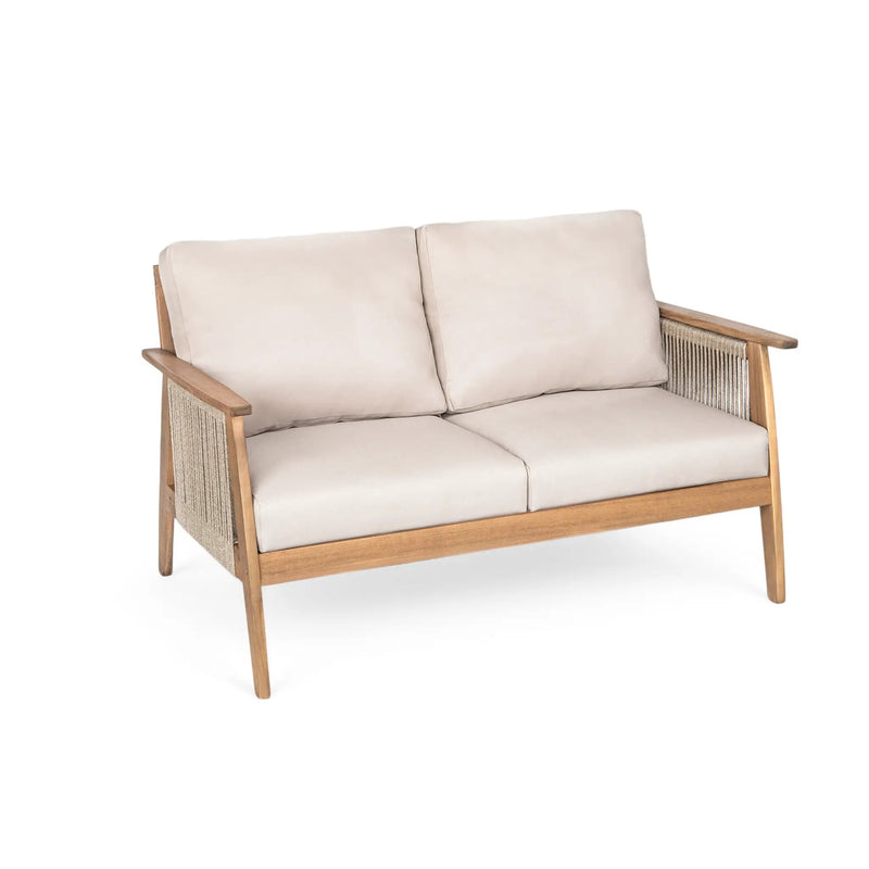 Outdoor 4pc Acacia Wood and Rope Sectional Patio Sofa Set by HouseOfZazla