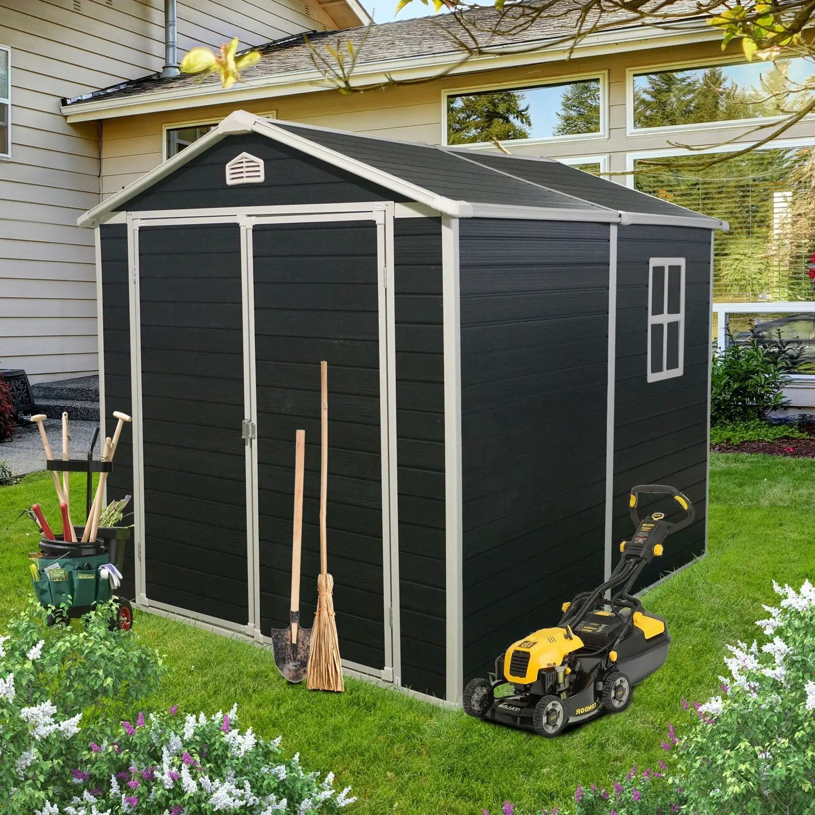 Resin Outdoor Storage Shed Kit Perfect To Store Patio Furniture - Black by HouseOfZazla