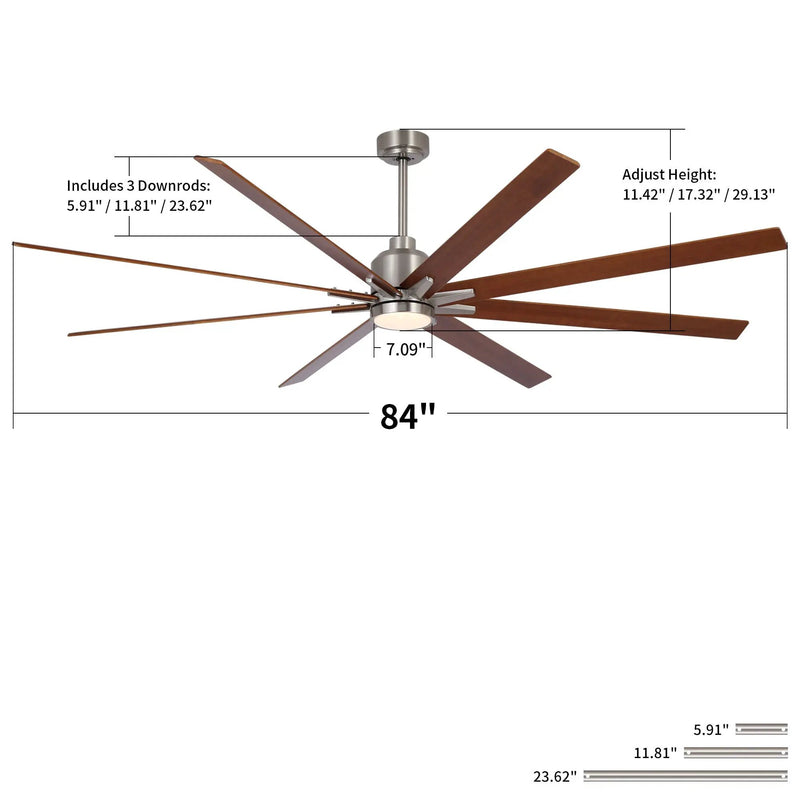 Oversized Large Ceiling Fan With Dimmable LED Light, 8 Blades, Remote Control by Unique Piece Furniture