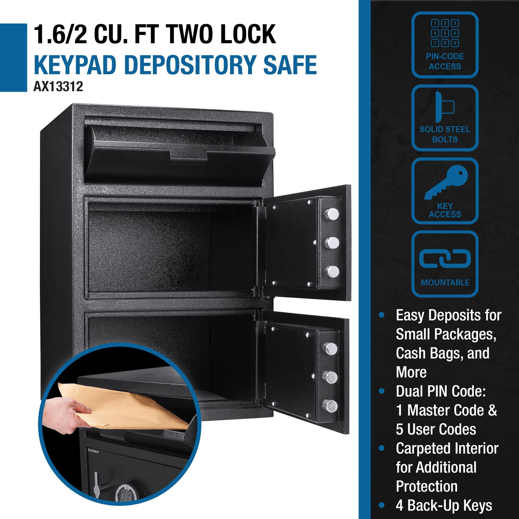 Digital Keypad 2 Lock Depository Safe 1 6 2 Cubic Ft - Black by HouseOfZazla