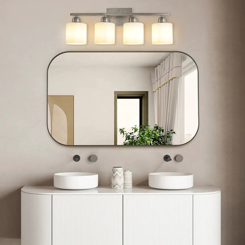 Modern 4-Light Bathroom Fixture with Nickel Finish and Milky by HouseOfZazla