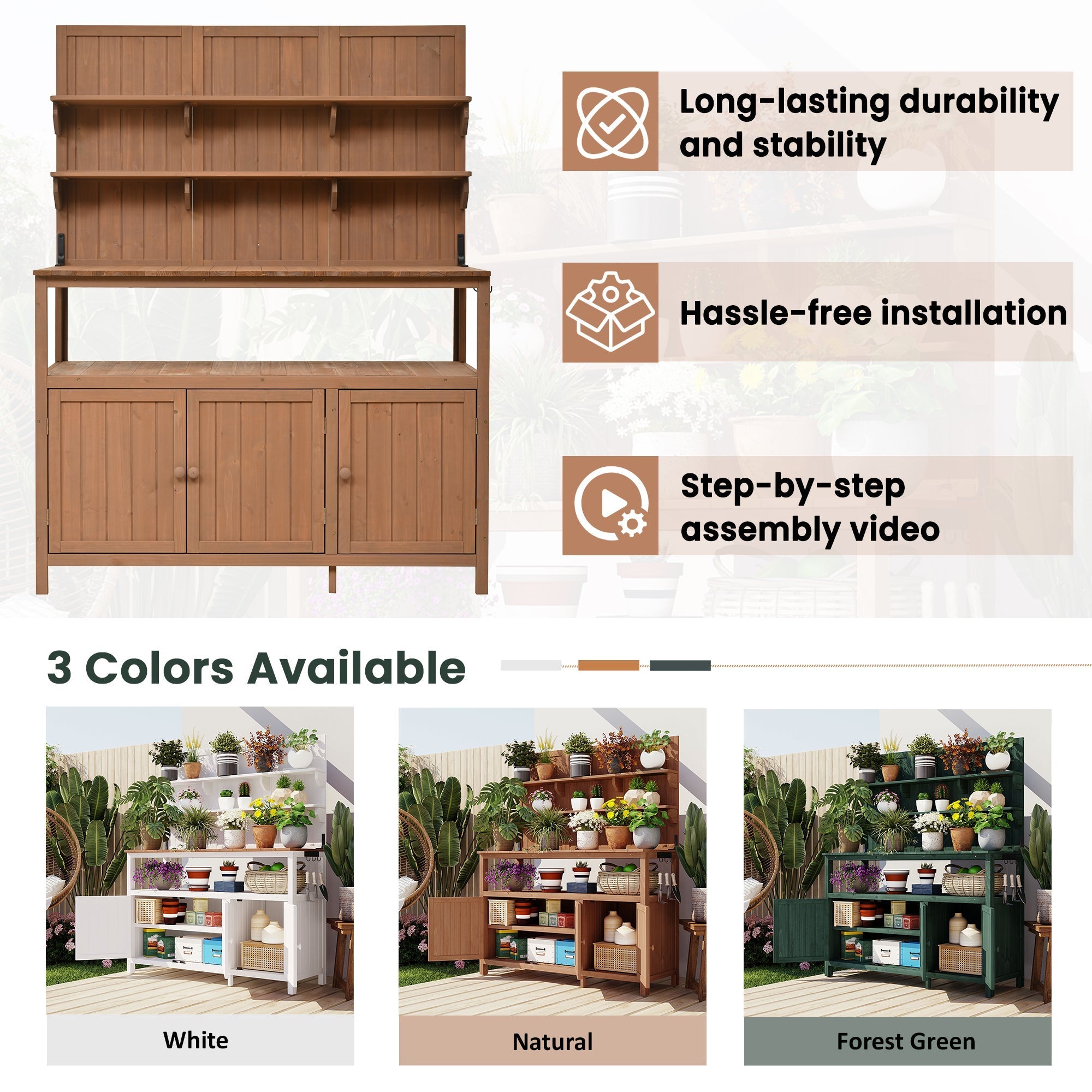 TOPMAX Potting Bench with Hutch, 50.2' Solid Fir Wood Garden Workstation by HouseOfZazla