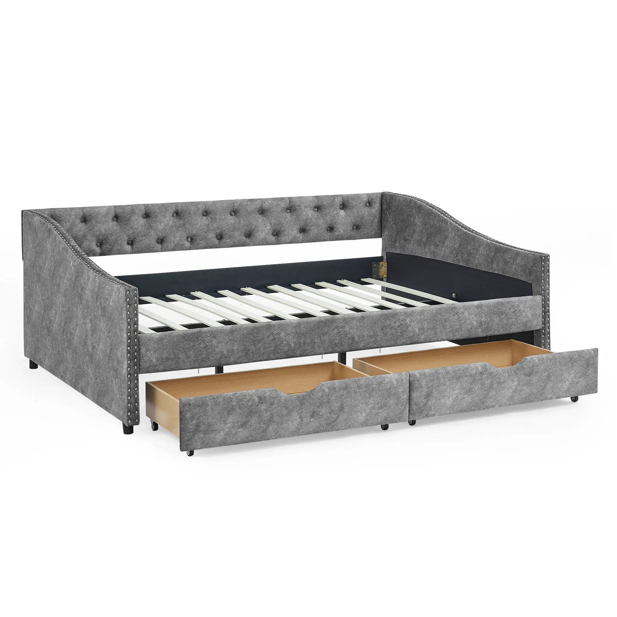 Upholstered Tufted Daybed With Drawers, Waved Arms by Unique Piece Furniture