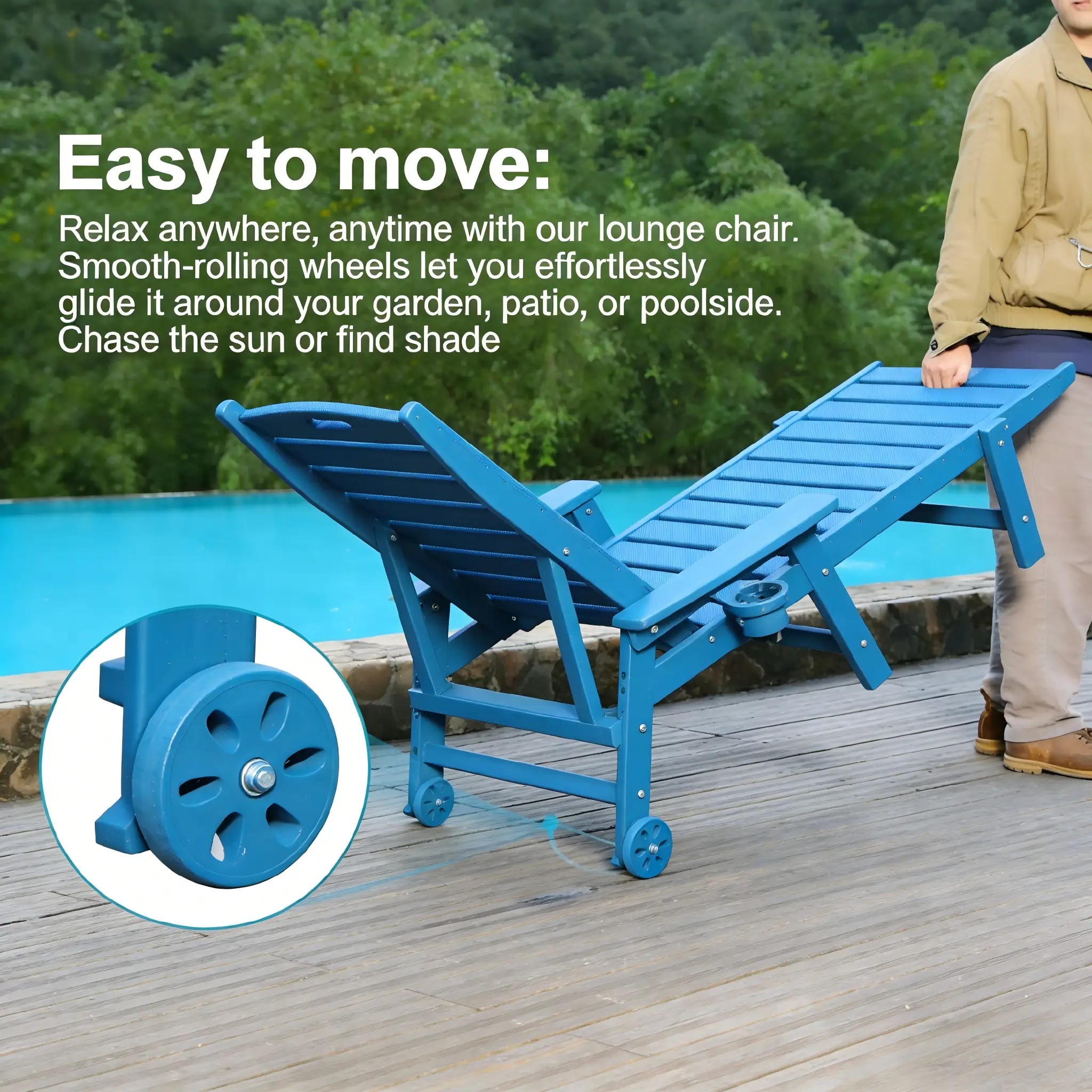 HDPE Chaise Lounge Chair Outdoor with Adjustable Backrest by HouseOfZazla
