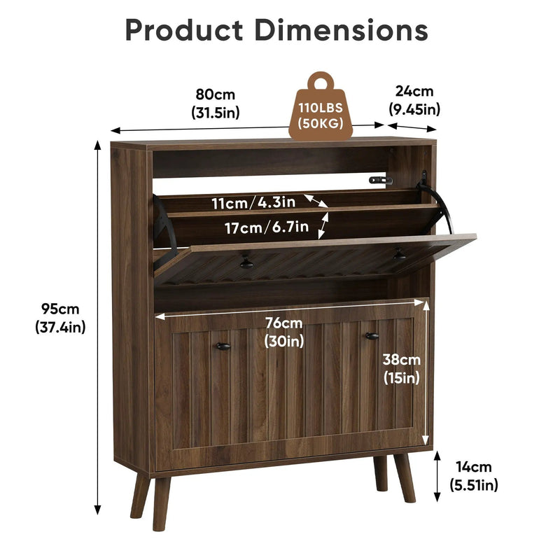 Shoe Cabinet, Storage Unit For Hallways - Walnut by Unique Piece Furniture