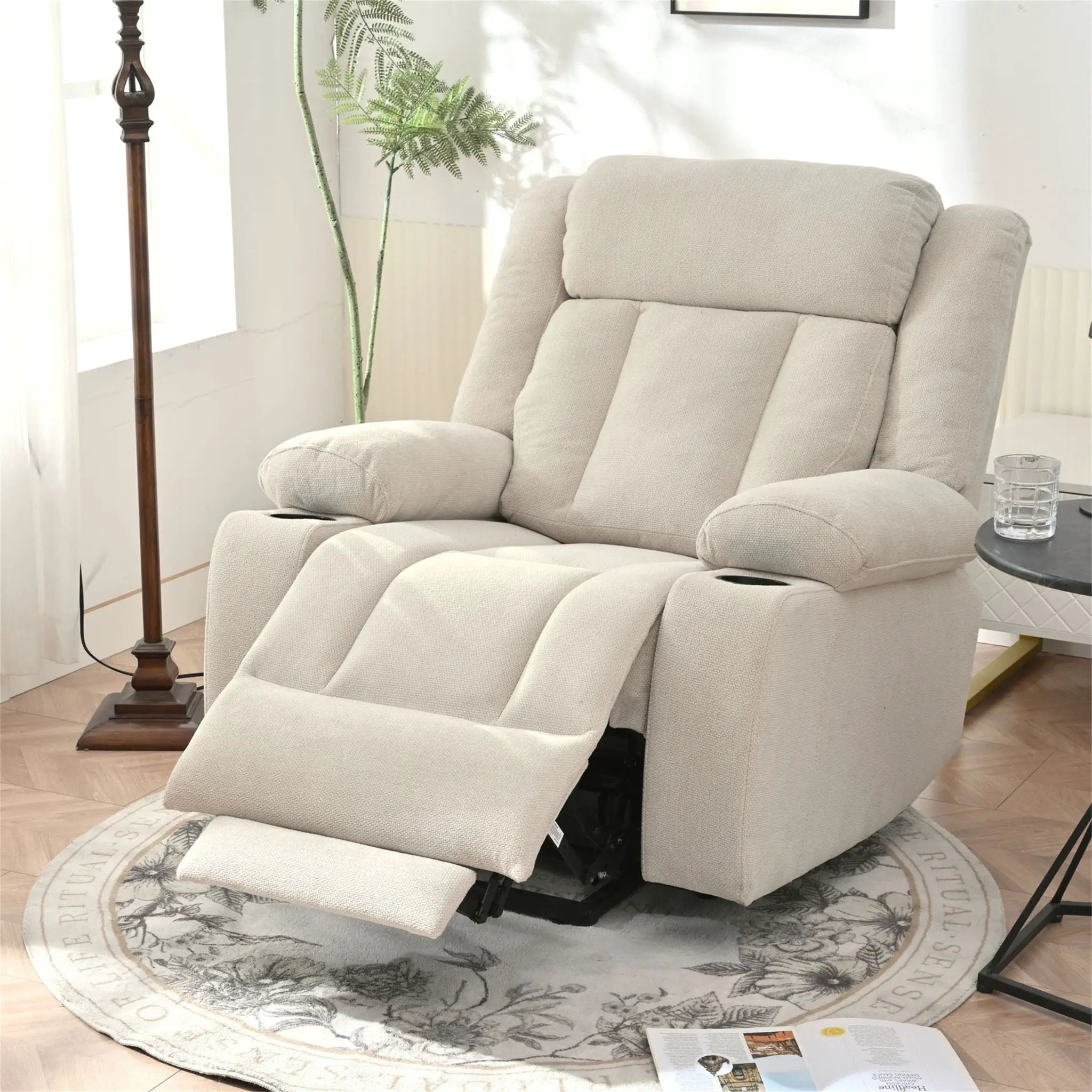 Power Lift Recliner Chair With Extended Footrest, Remote Control, Cup Holders, And Side Pockets by Unique Piece Furniture