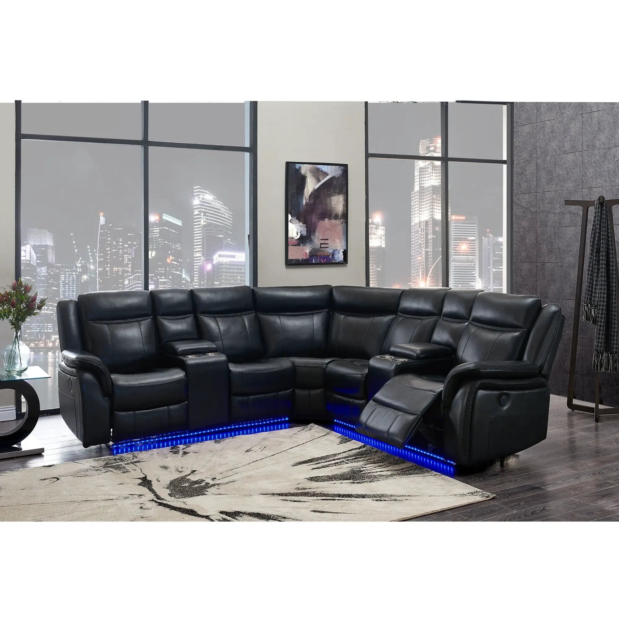 Jupiter - Leather Sectional - Black by HouseOfZazla