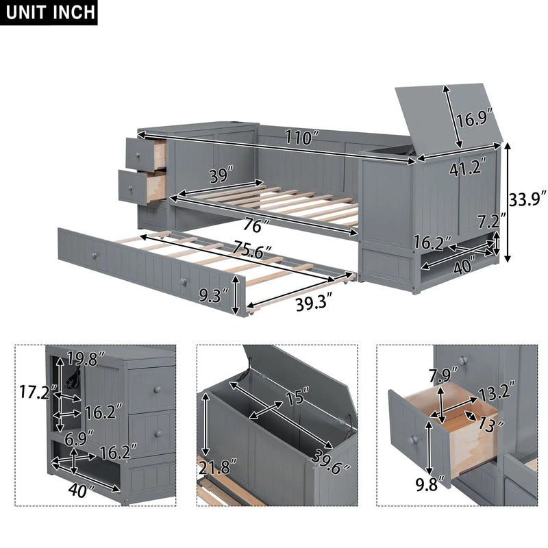 Daybed With Storage Arms, Trundle And Charging Station by Unique Piece Furniture
