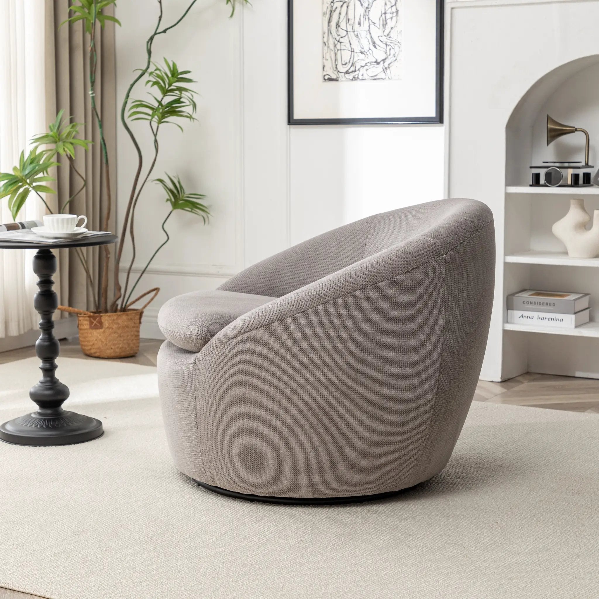 Winnie Modern Teddy Fabric Barrel Chair - 360° Swivel by HouseOfZazla