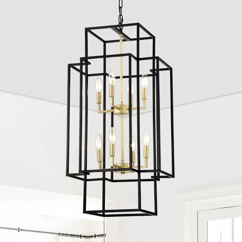 8 Light Lantern Chandelier Lighting, Entryway Chandeliers For High Ceilings, Chandeliers For Dining Room, Foyer, Entry, Staircase, Hallway, Height Adjustable (E12 Bulbs Not Included) by Unique Piece Furniture